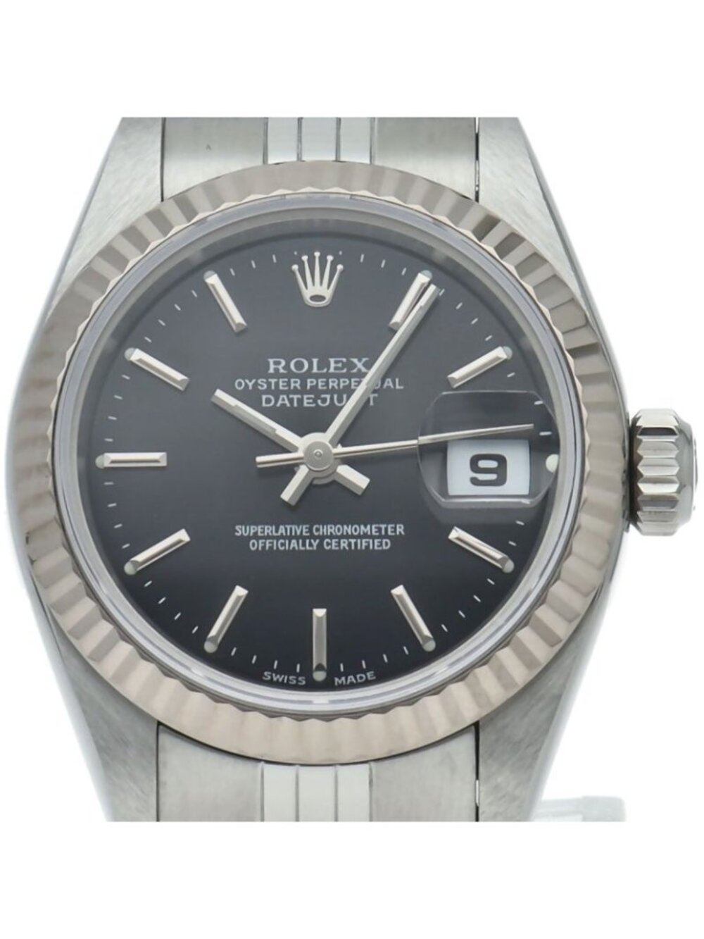 Rolex Datejust Watch 18k White Gold SS Black Polished